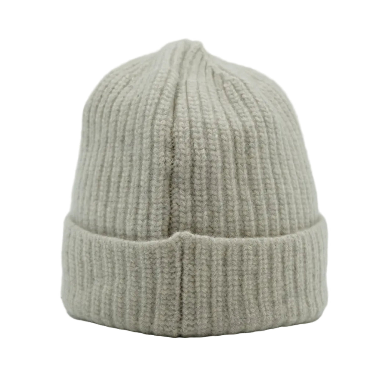 Stone Island ribbed knit beanie in light beige with folded cuff, back view