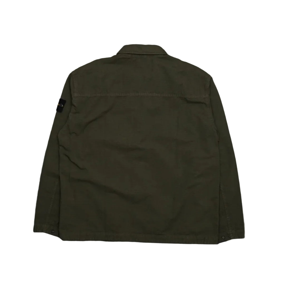 Pre-owned Stone Island two pocket overshirt in olive garment-dyed cotton, back view with yoke and badge