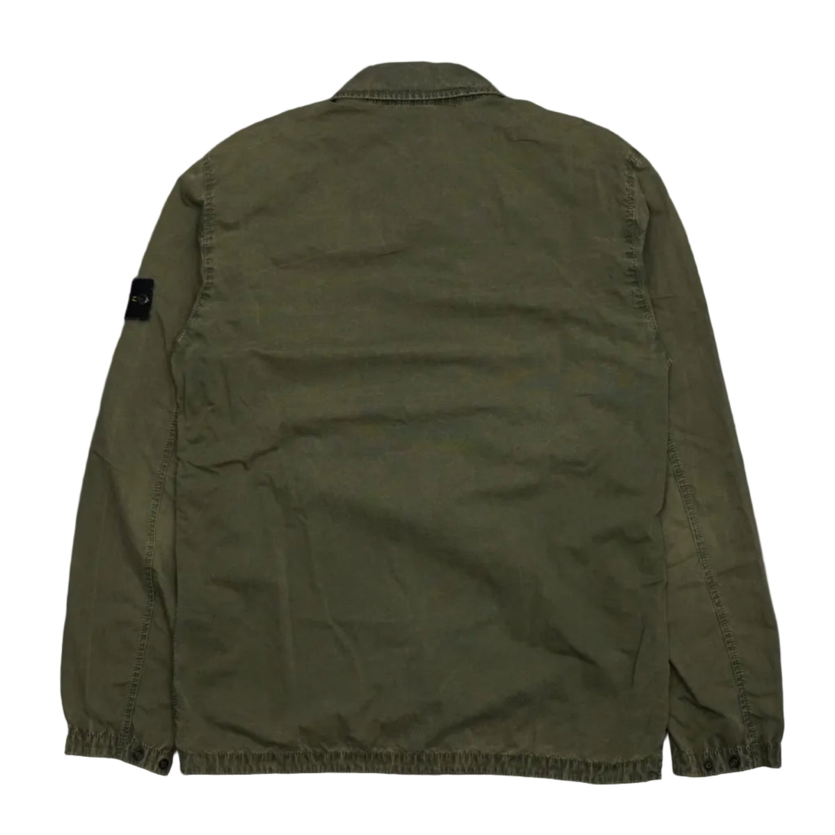 Pre-owned Stone Island zip overshirt in olive green with compass badge on left sleeve, back view
