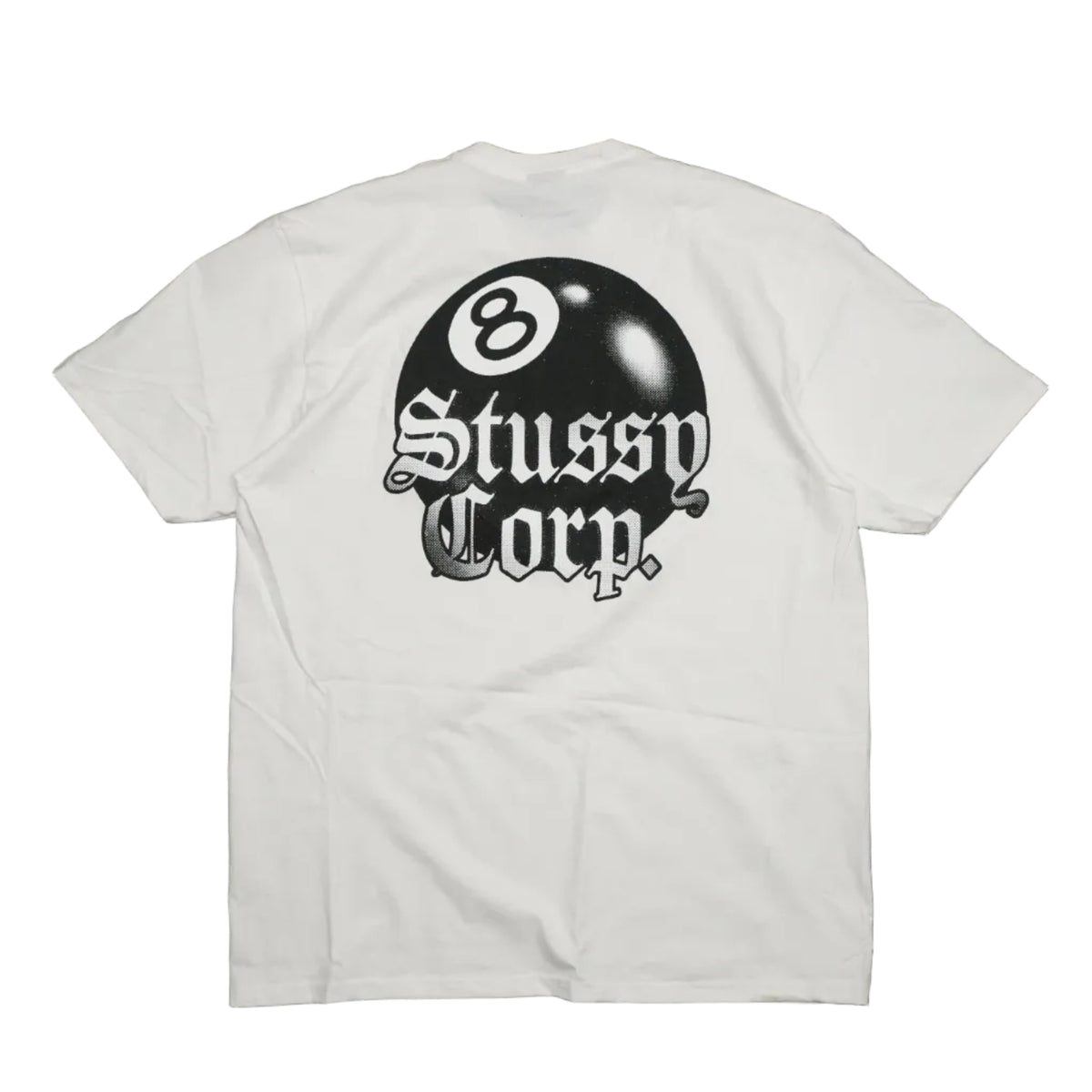 Brand new Stussy 8 Ball Corp White T-Shirt, back view