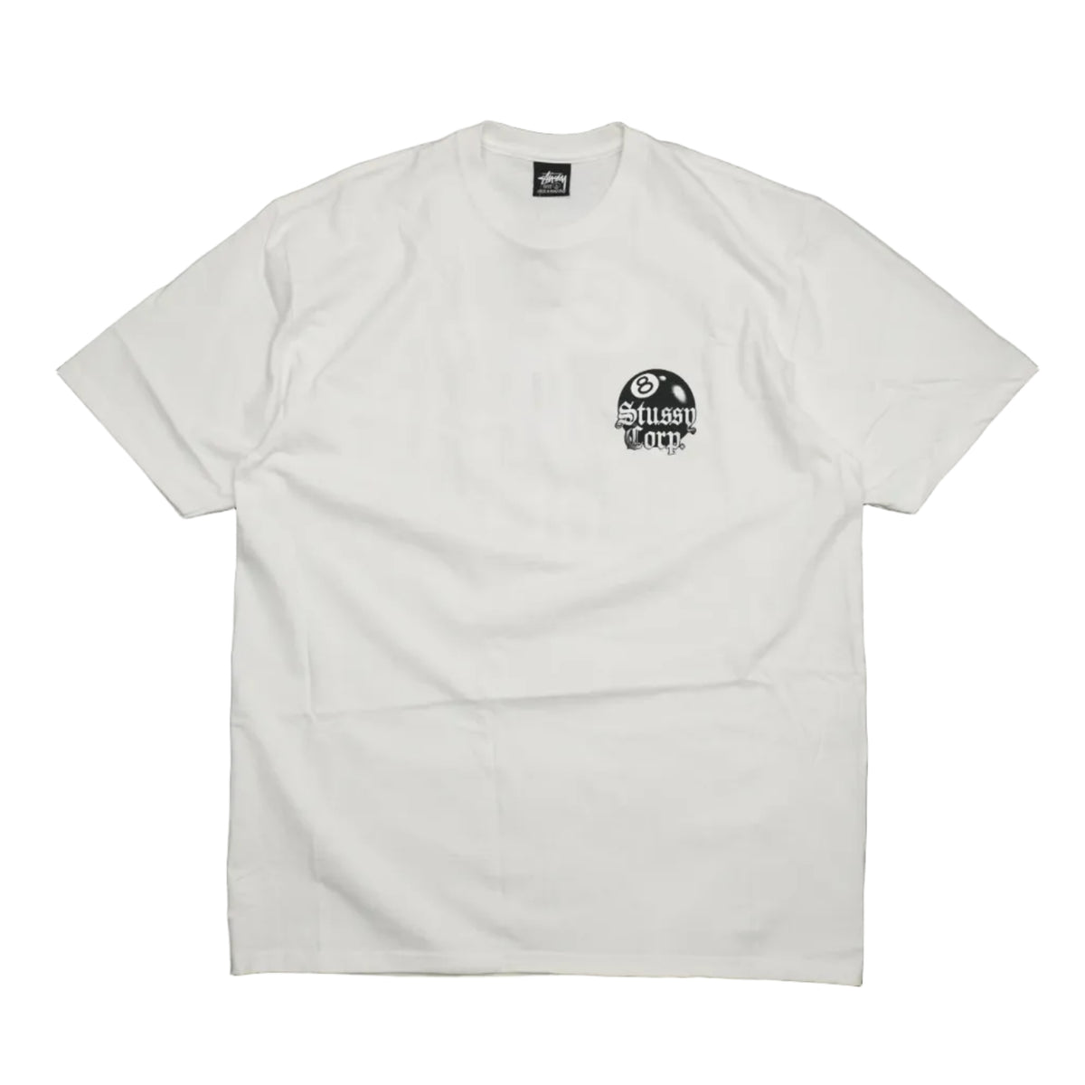 Brand new Stussy 8 Ball Corp White T-Shirt 1904868 in white, front view