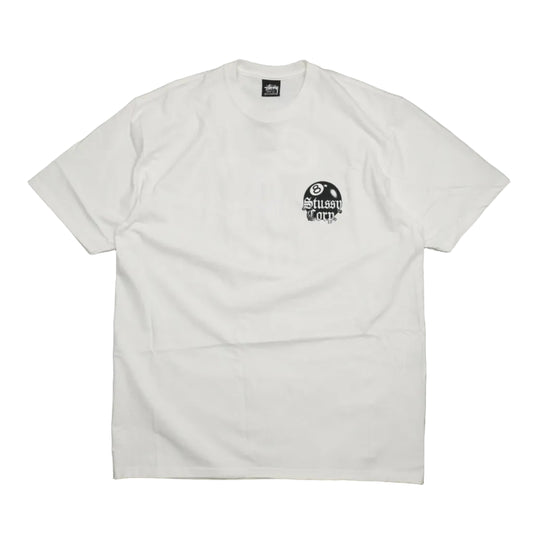 Brand new Stussy 8 Ball Corp White T-Shirt 1904868 in white, front view