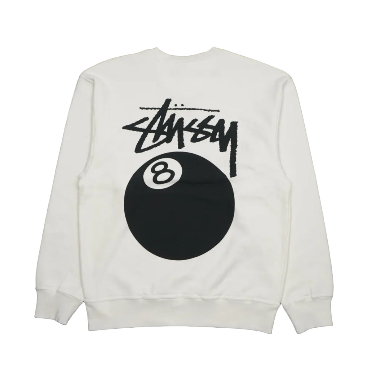 Brand new Stussy 8 Ball Natural White Crewneck, back view