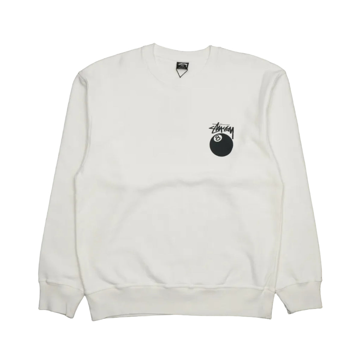 Brand new Stussy 8 Ball Natural White Crewneck 1915022T in Natural white, front view