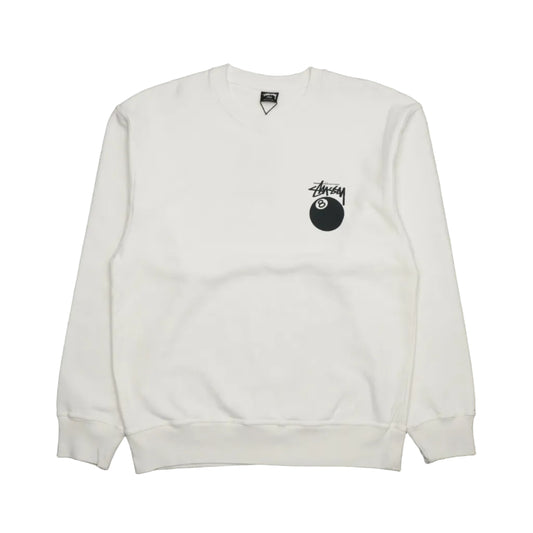 Brand new Stussy 8 Ball Natural White Crewneck 1915022T in Natural white, front view