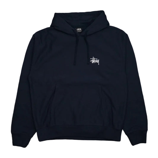 Brand new Stussy Basic Stussy Navy Blue Hoodie 1925000 in navy blue, front view