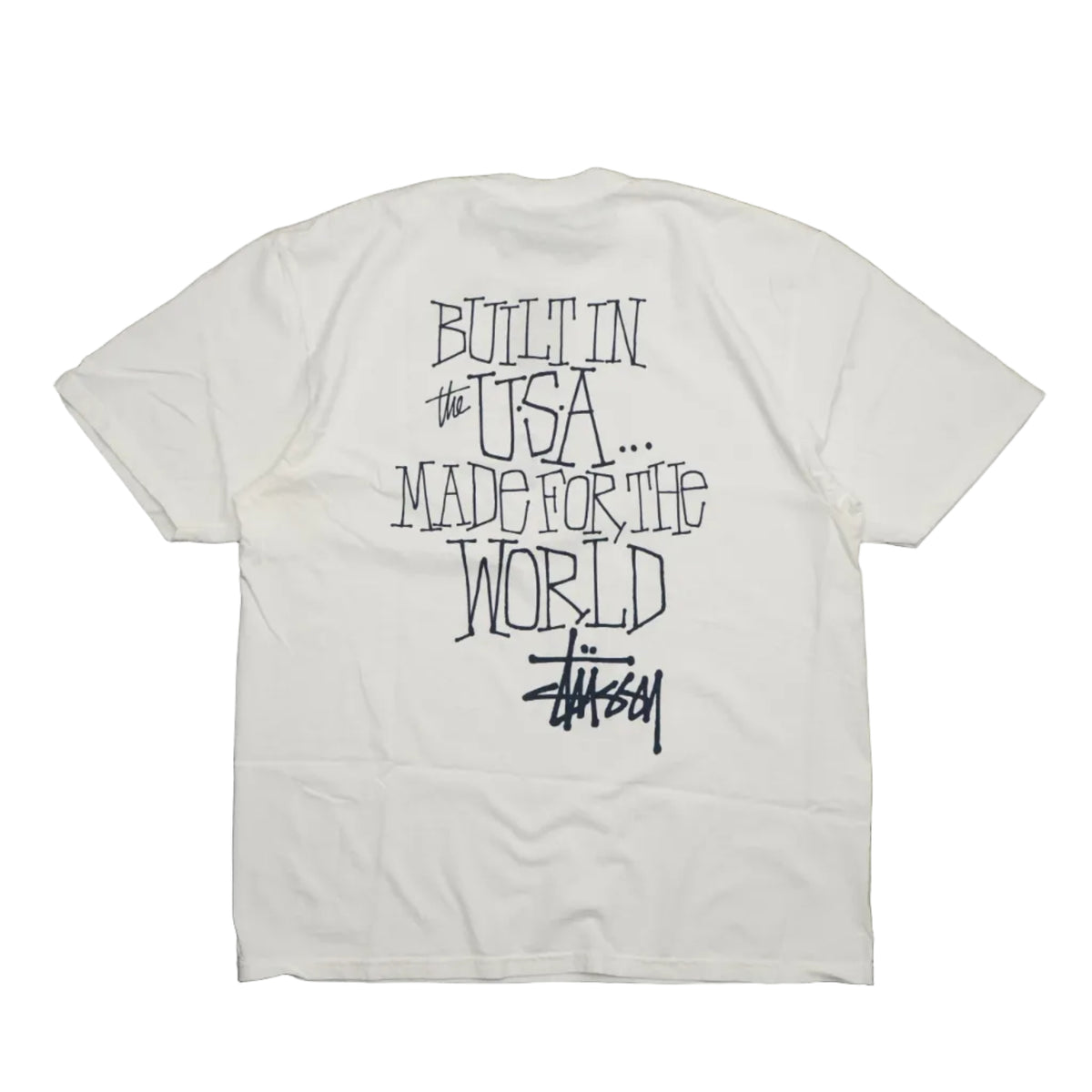 Brand new Stussy Built In USA Natural White T-Shirt, back view