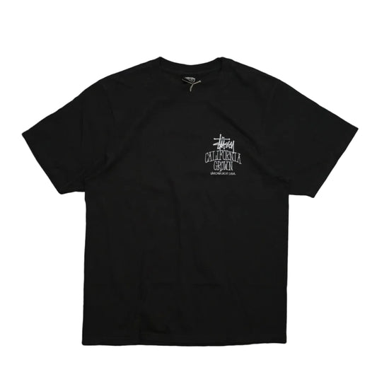 Brand new Stussy Cali Grown Faded Black Dyed T-Shirt 1905162 in pigment-dyed faded black, front view