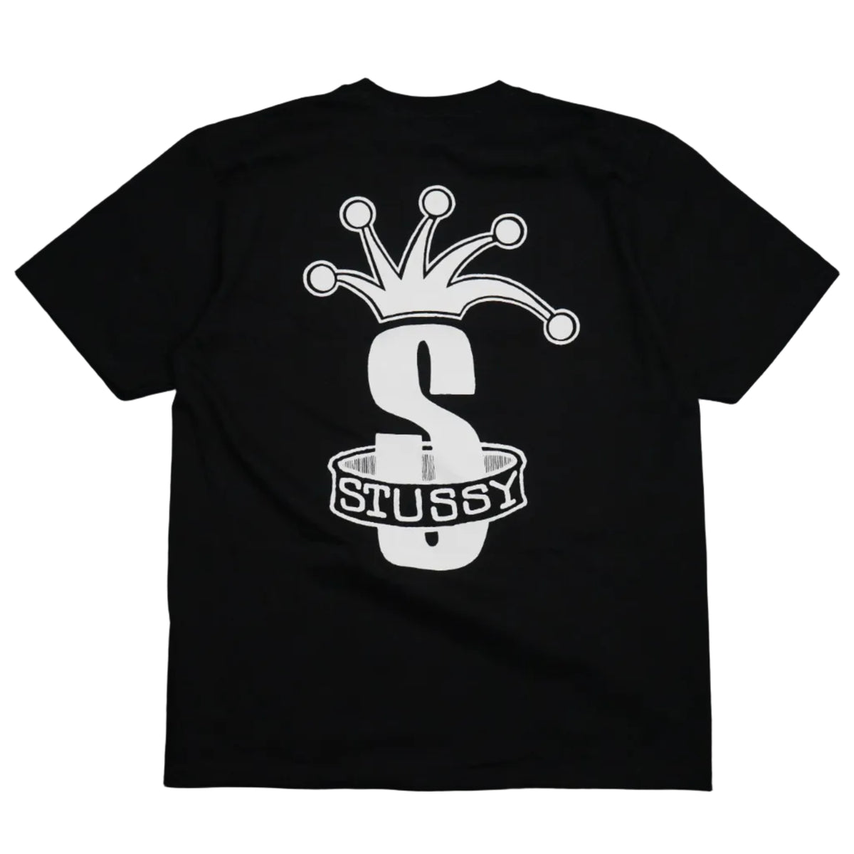 Brand new Stussy Crown Band Black T-Shirt with crown graphic, back view