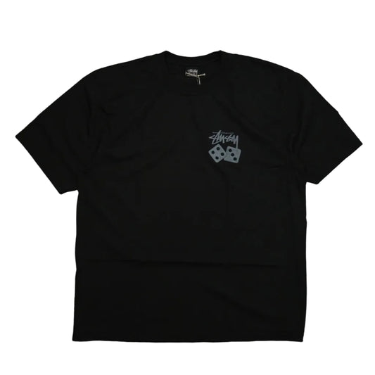 Brand new Stussy Dice Black Dyed T-Shirt 1905077 in pigment-dyed black, front view