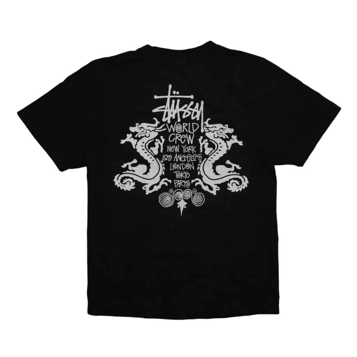 Brand new Stussy Double Dragon Black Dyed T-Shirt, back view