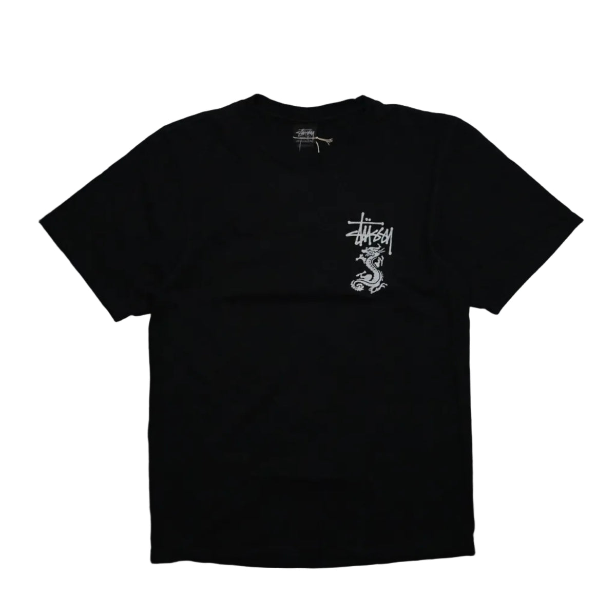 Brand new Stussy Double Dragon Black Dyed T-Shirt 1905113 in pigment-dyed black, front view