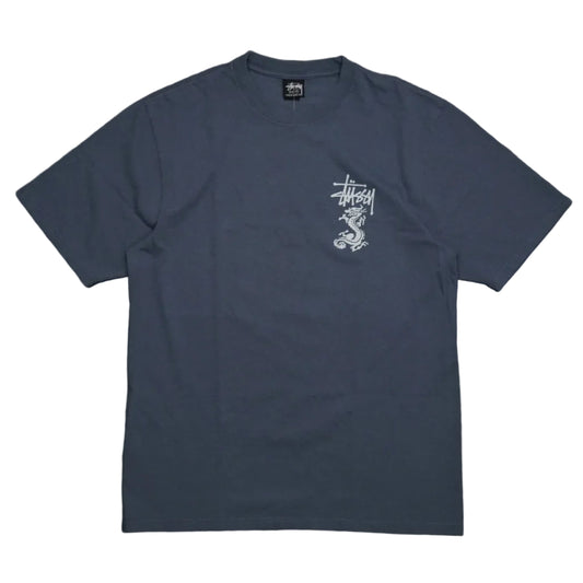 Brand new Stussy Double Dragon Navy Blue T-Shirt 1905113 in navy blue, front view