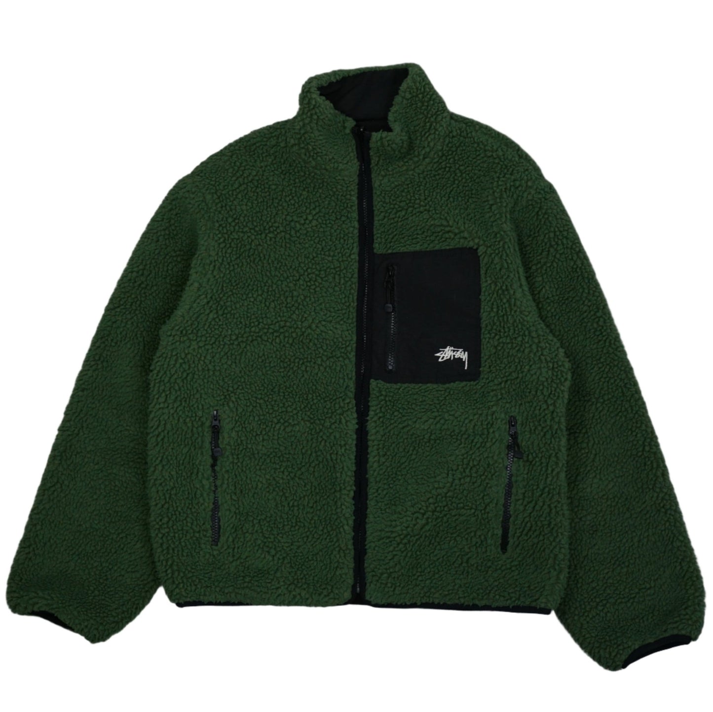Stussy Eight Ball Green Black Reversible Fleece Jacket - Stussy - SecondPlace