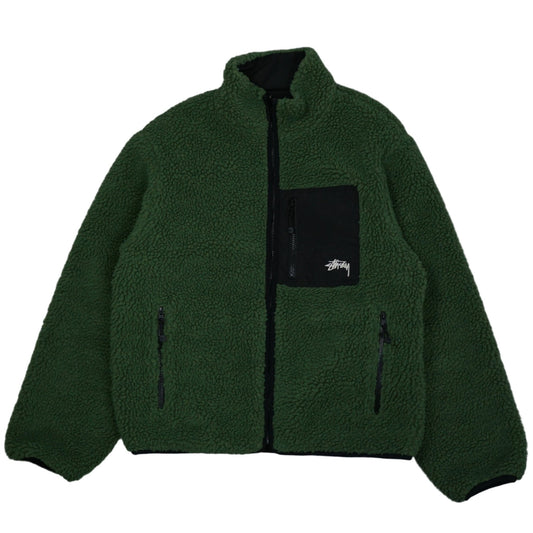 Stussy Eight Ball Green Black Reversible Fleece Jacket - Stussy - SecondPlace
