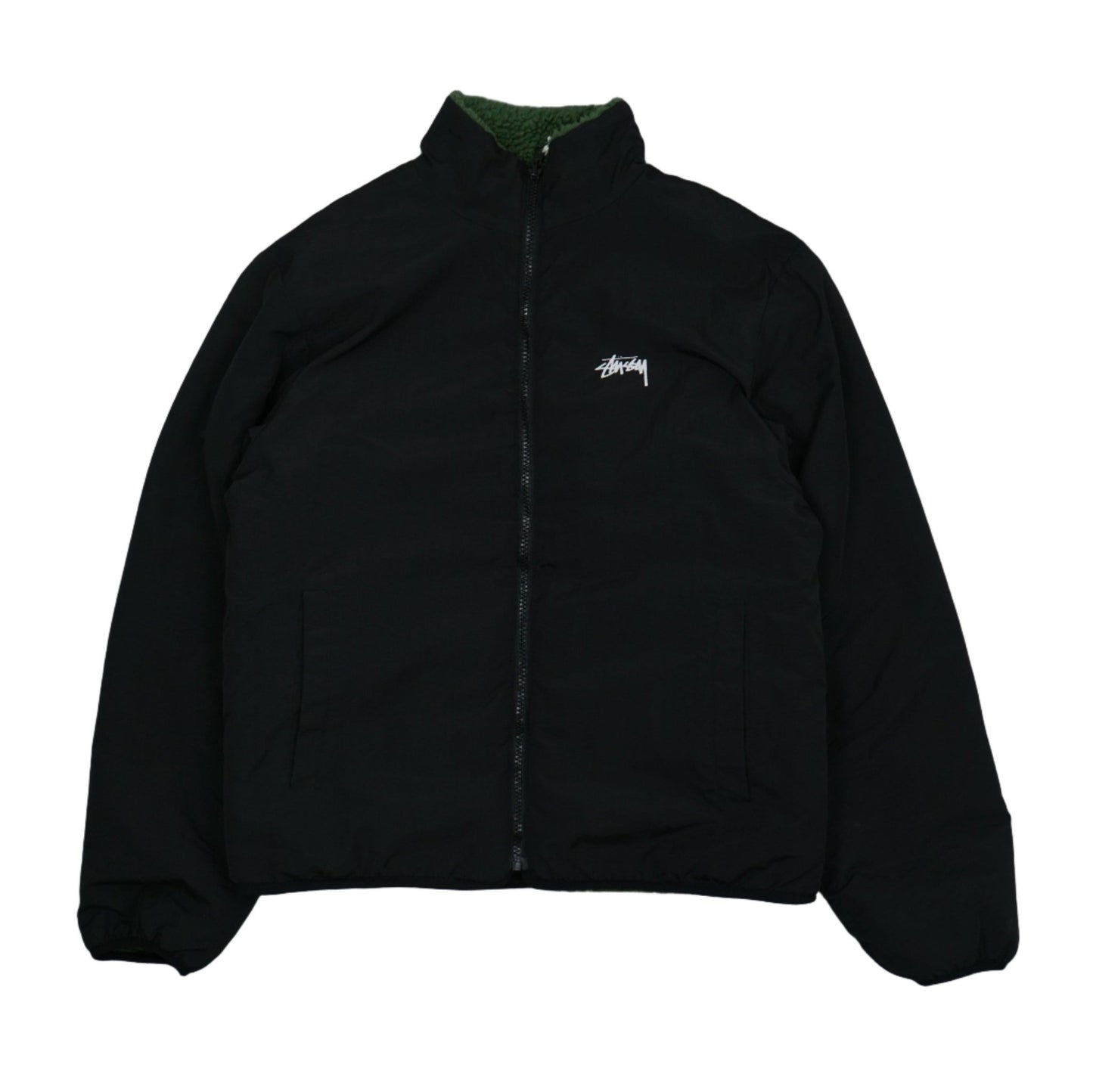 Stussy Eight Ball Green Black Reversible Fleece Jacket - Stussy - SecondPlace