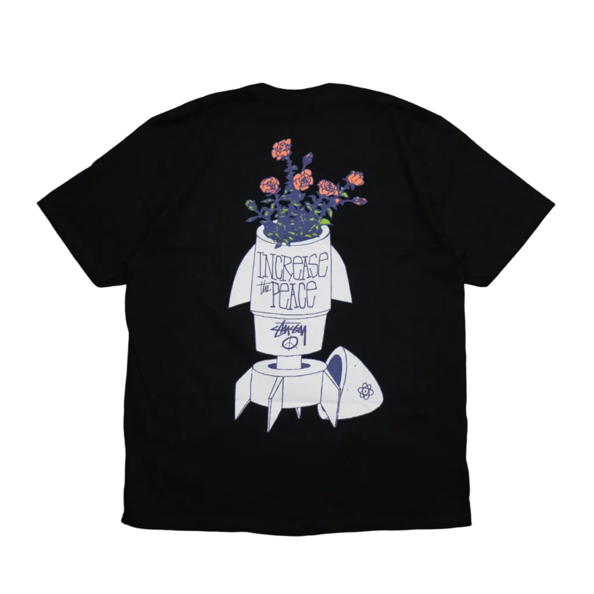 Brand new Stussy Flower Bomb Black T-Shirt, back view