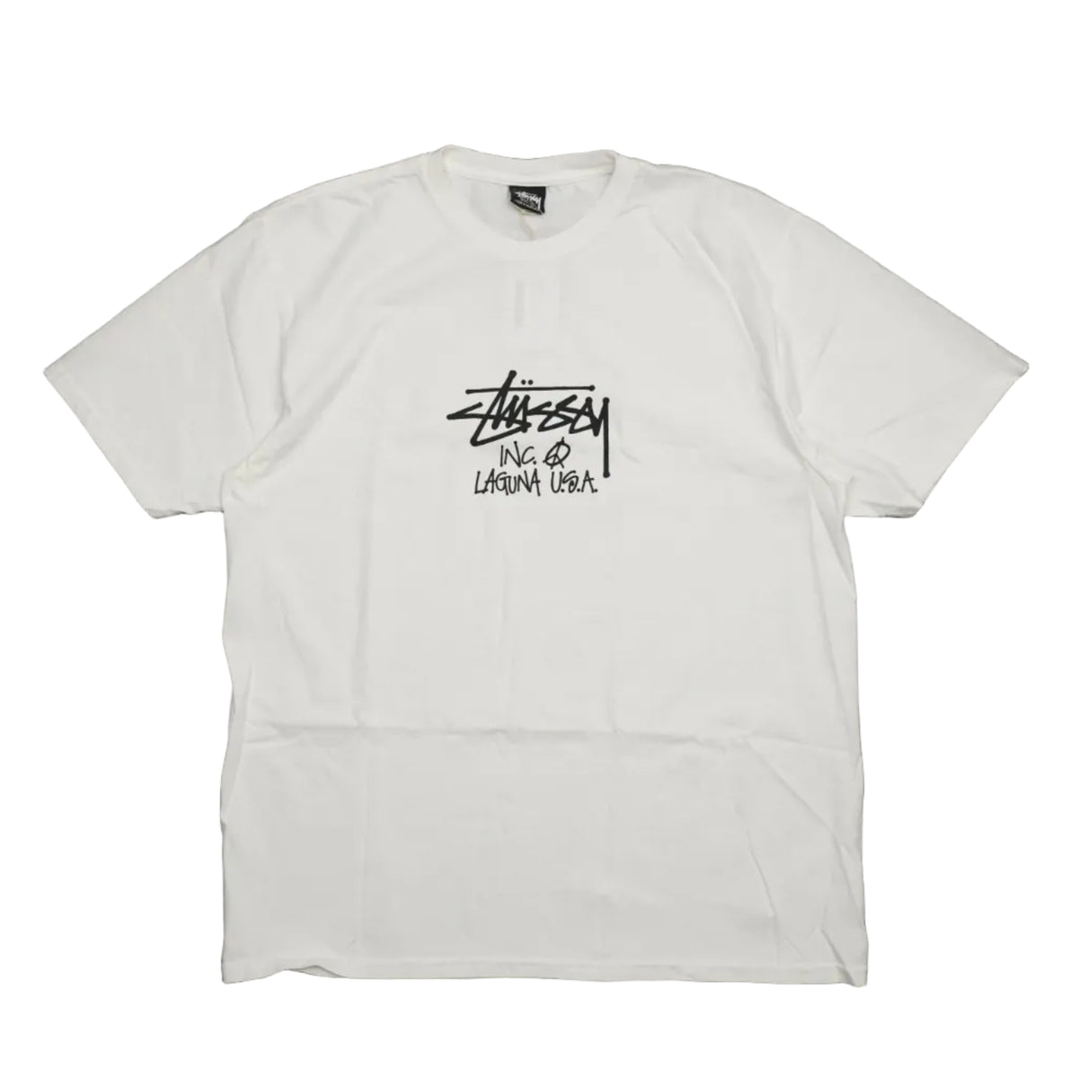 Brand new Stussy Laquna USA Natural White Dyed T-Shirt 1905100 in pigment-dyed Natural white, front view