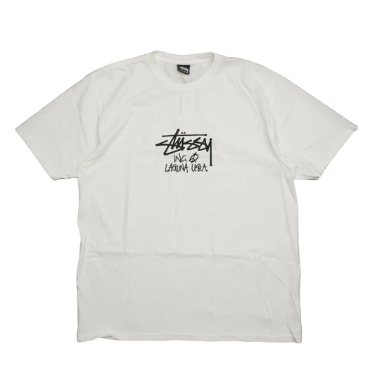 Brand new Stussy Laquna USA Natural White Dyed T-Shirt 1905100 in pigment-dyed Natural white, front view
