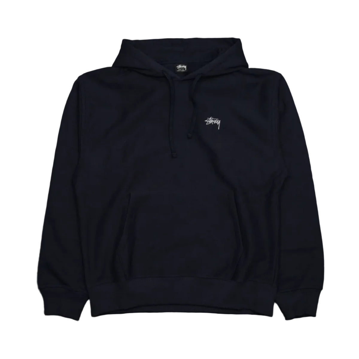 Brand new Stussy Mini Stock Logo Navy Blue Hoodie 118532 in navy blue, front view