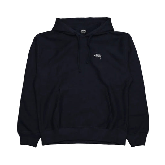 Brand new Stussy Mini Stock Logo Navy Blue Hoodie 118532 in navy blue, front view