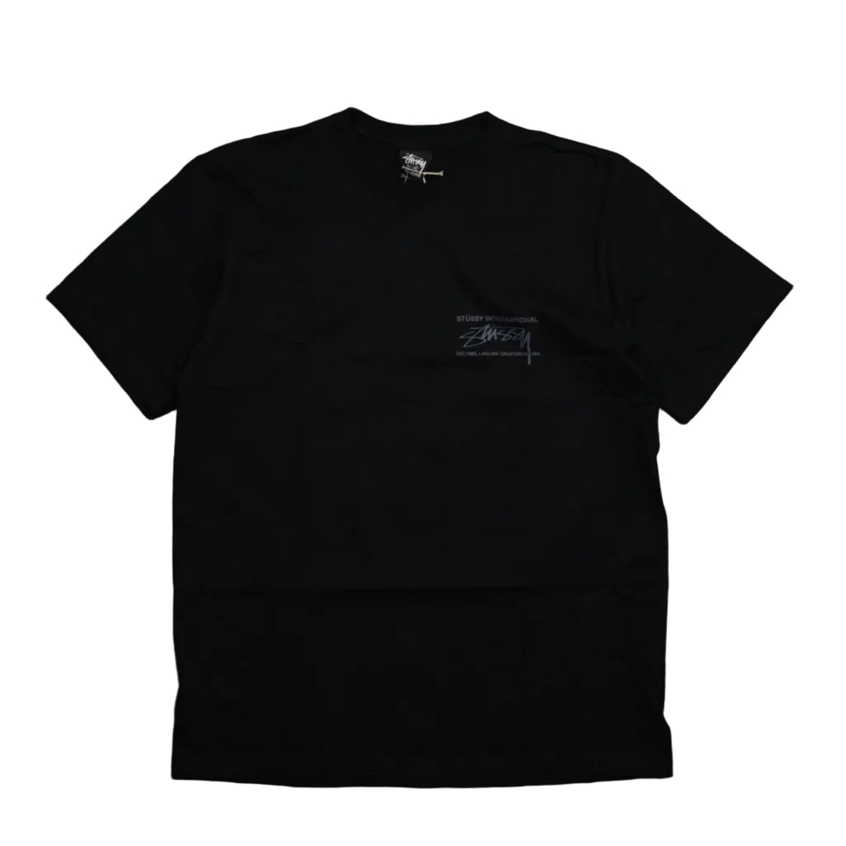 Brand new Stussy Smooth Int Black T-Shirt 1905039 in black, front view