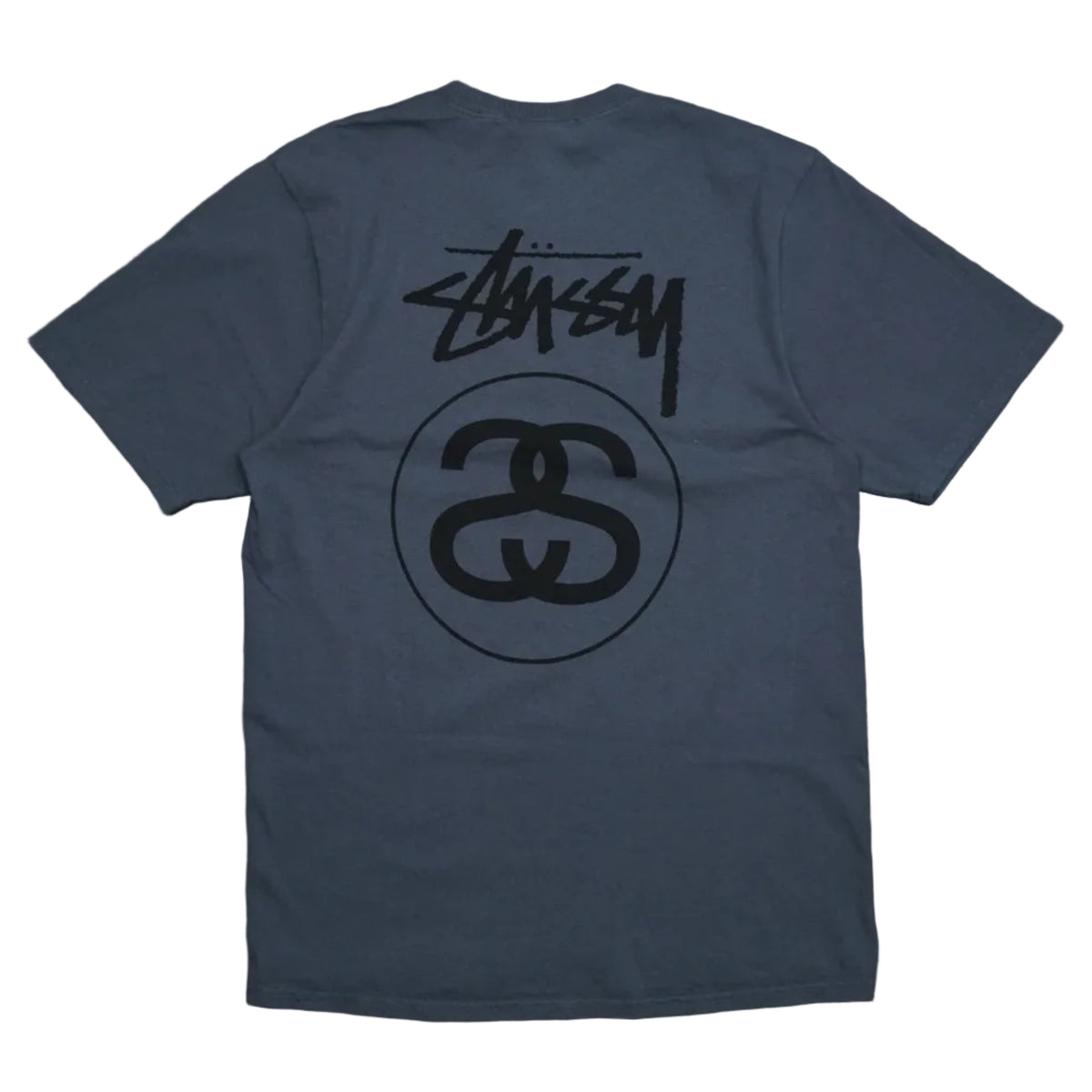Brand new Stussy Stock Link Blue Dyed T-Shirt, back view