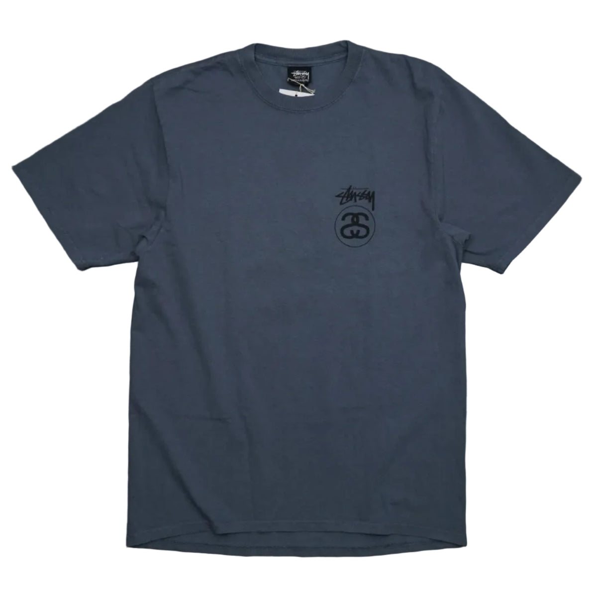 Brand new Stussy Stock Link Blue Dyed T-Shirt 1905118 in pigment-dyed navy, front view
