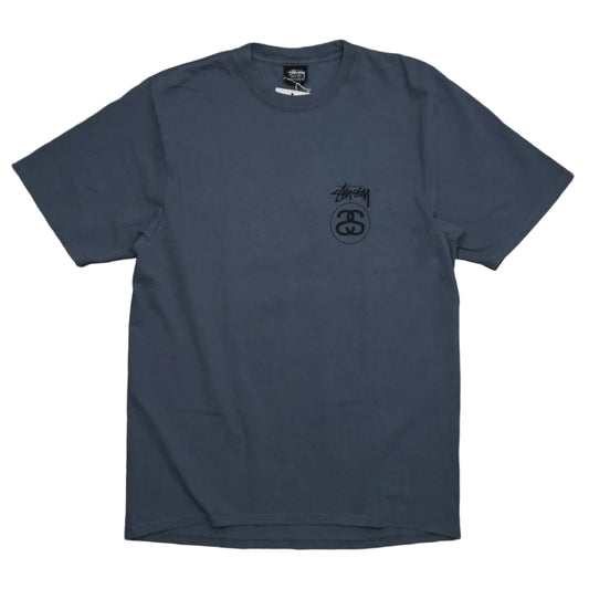 Brand new Stussy Stock Link Blue Dyed T-Shirt 1905118 in pigment-dyed navy, front view