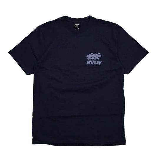 Brand new Stussy Surfwalk Navy Blue T-Shirt 1905089 in navy blue, front view