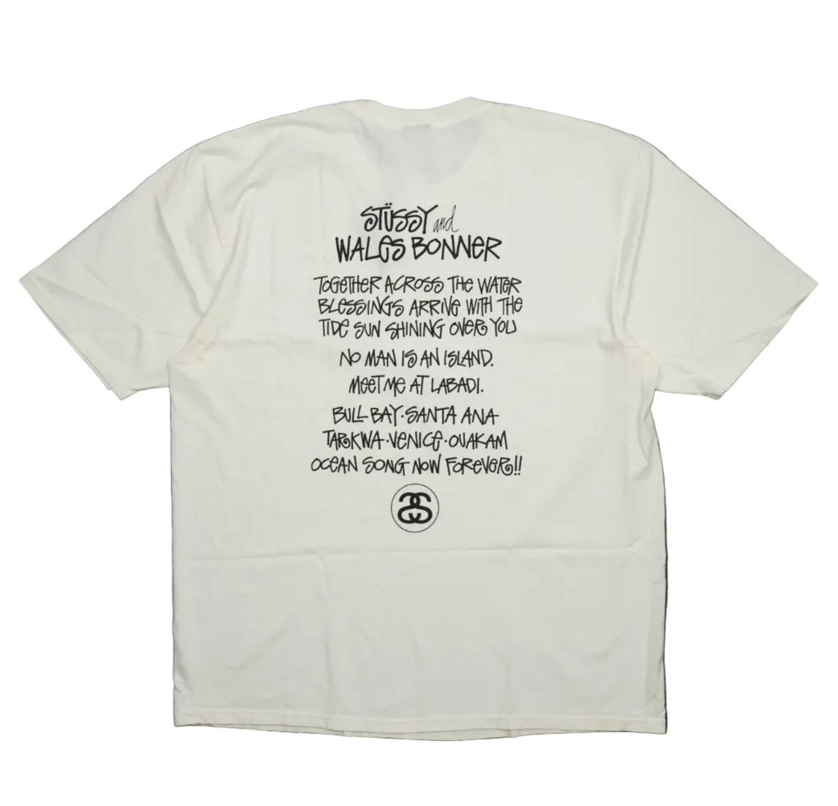 Brand new Stussy WB Ocean Song Ivory White T-Shirt, back view
