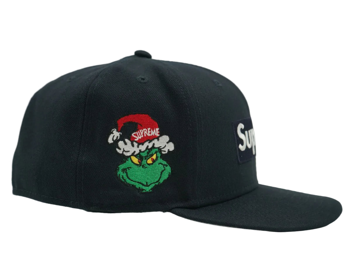 Pre-owned Supreme x New Era Grinch Box Logo navy fitted cap, detail view
