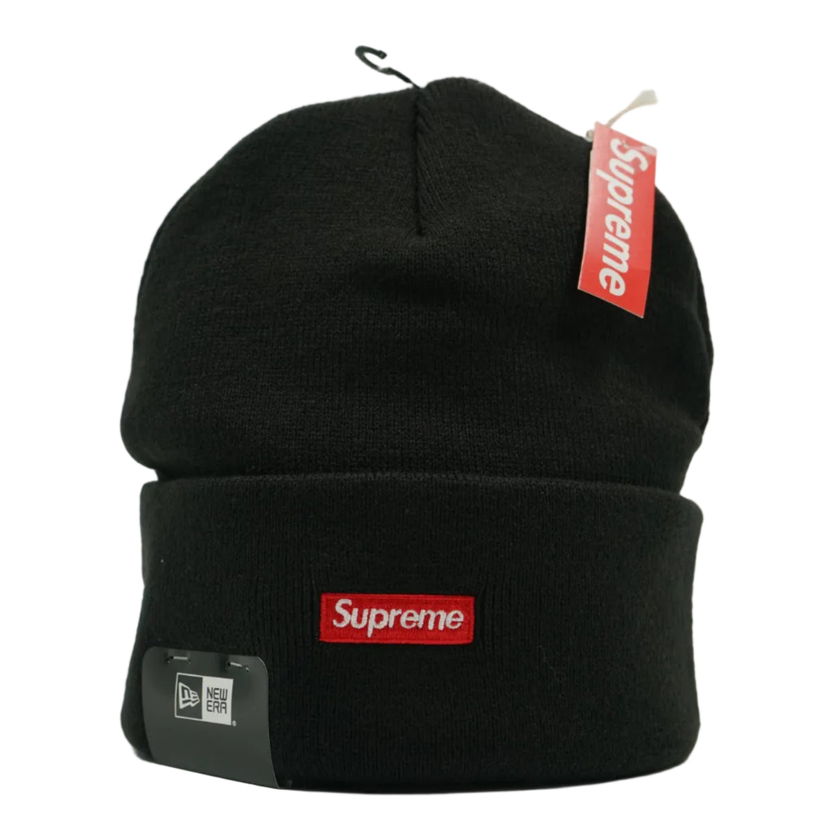Brand new Supreme New Era Shop Paris Beanie in black acrylic knit, back view