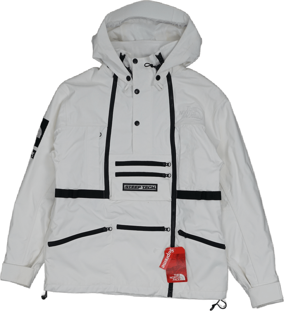 "Supreme x The North Face Steep Tech Hooded Jacket in water-resistant nylon, available at our Malmö streetwear store."