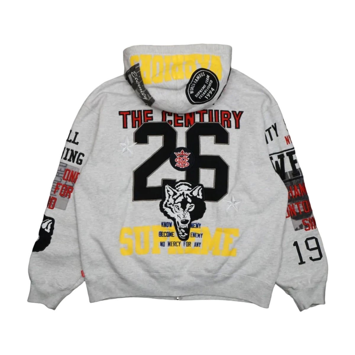 Supreme Warriors Applique Zip Up Ash Grey Hoodie - Supreme - SecondPlace
