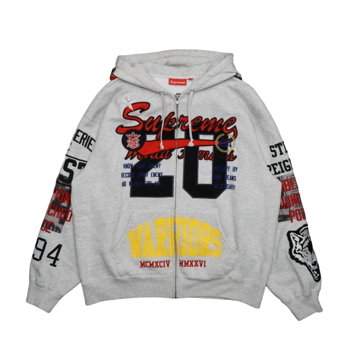 Supreme Warriors Applique Zip Up Ash Grey Hoodie - Supreme - SecondPlace