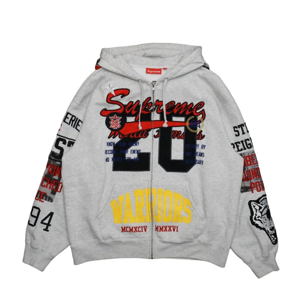 Supreme Warriors Applique Zip Up Ash Grey Hoodie