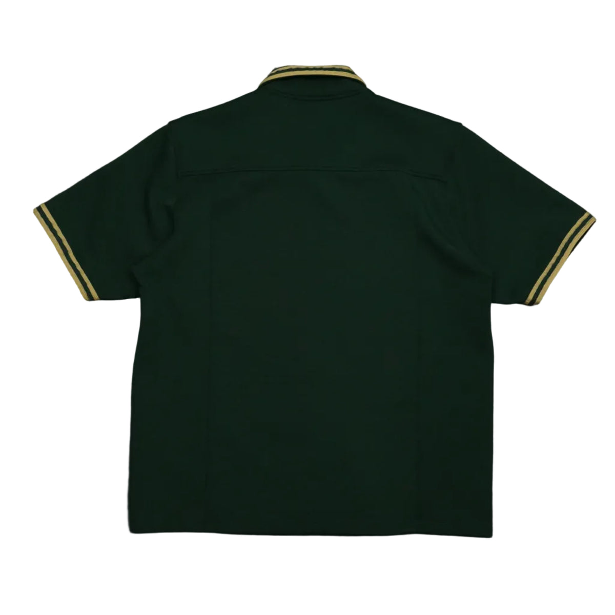 Pre-owned Undefeated snap button shirt in dark green with gold striped collar and cuffs, back view