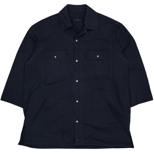 Valentino Vintage 90s Navy Blue Overshirt - Valentino - SecondPlace