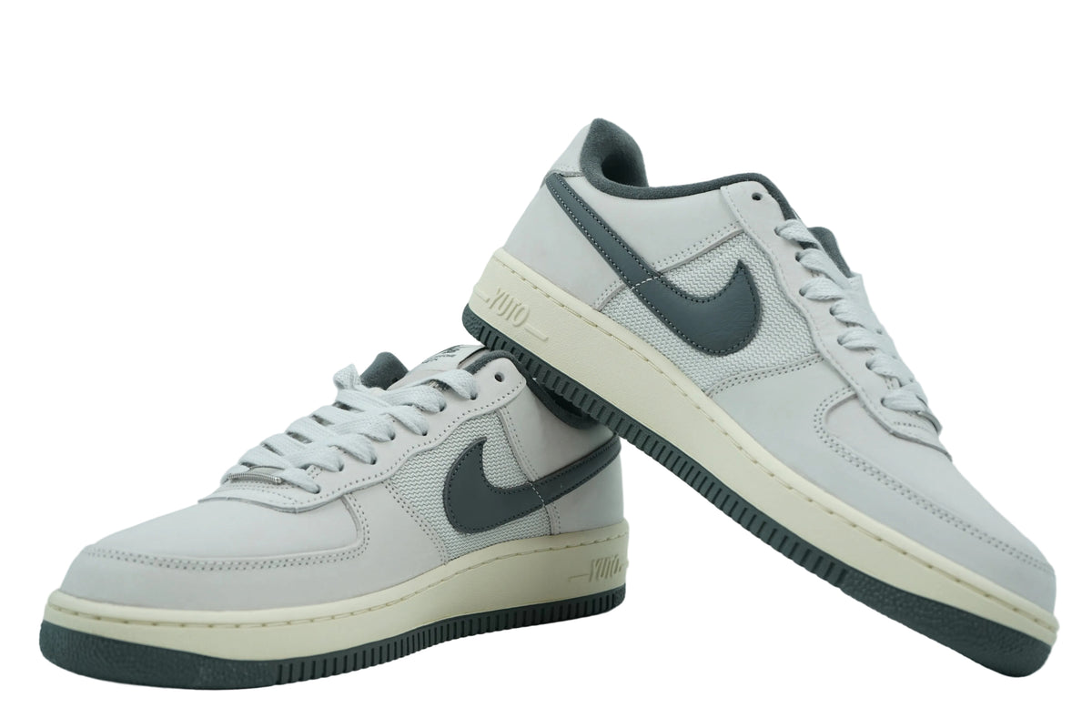 Pair of Yuto Horigome x Nike SB Air Force 1 Low in light bone with iron grey Swoosh and Yuto debossed midsole