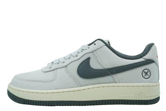 Yuto Horigome x Nike SB Air Force 1 Low in light bone nubuck and mesh with iron grey Swoosh and feather logo, side view